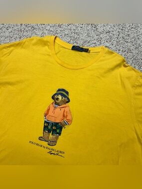 Polo Ralph Lauren Beach Polo Bear Yellow Shirt Sz 4XLT (30x35) Preppy Casual Big